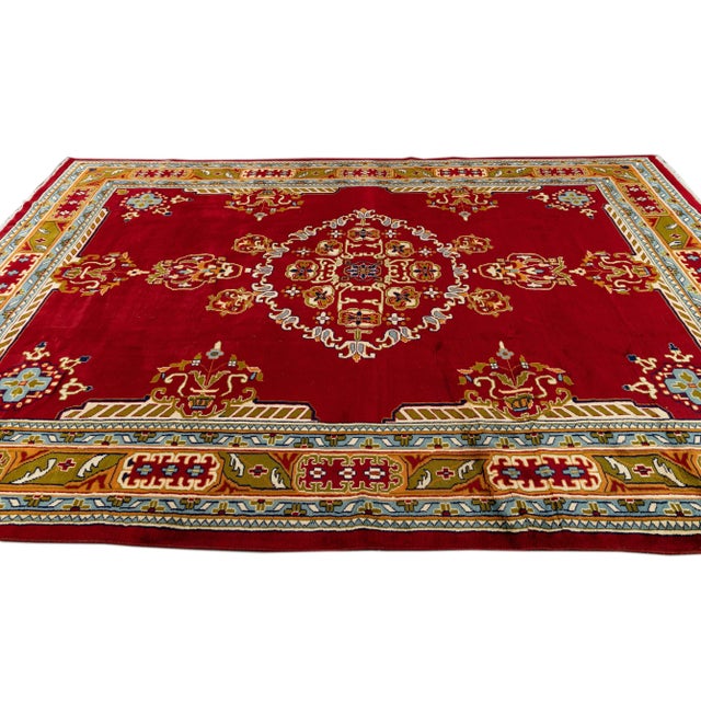 Vintage Persian Handmade Red Medallion Wool Rug For Sale - Image 10 of 11