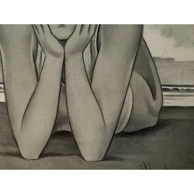 1940s Original Signed Graphite Illustration of Art Deco Swimmer at the Beach, 10¼ × 9 In. For Sale - Image 4 of 5