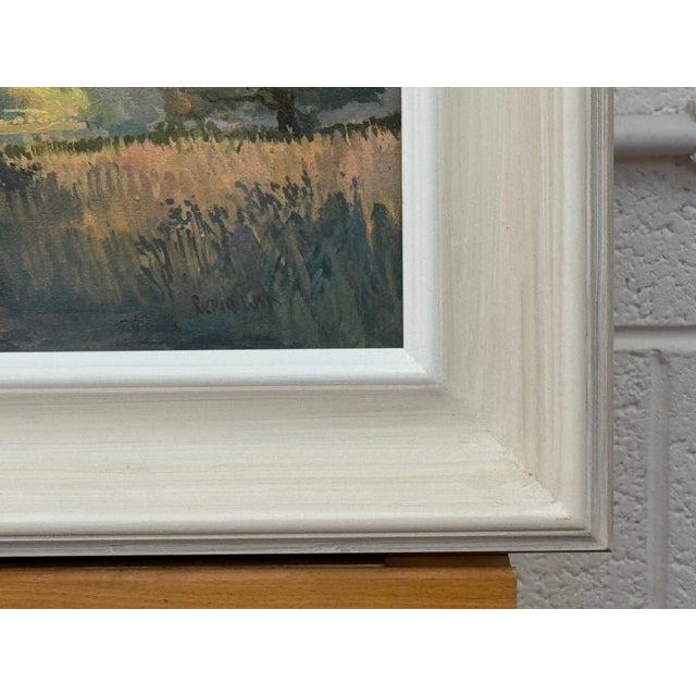 Shabby Chic Sunrise at Village by River in the English Countryside with Church Spire & Birds 1985 Circa For Sale - Image 3 of 13