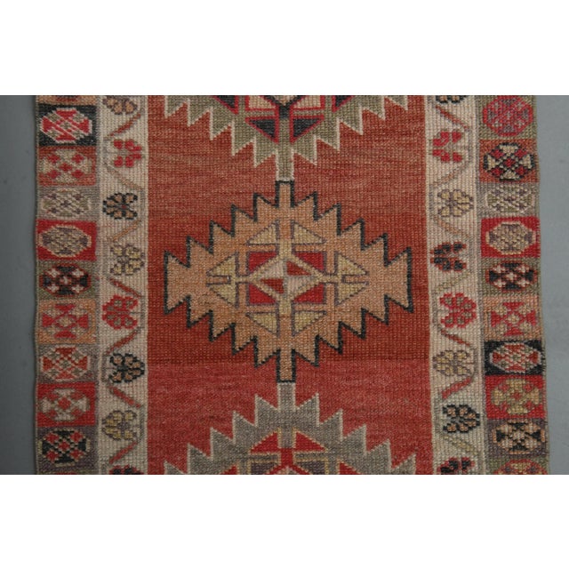 1970s Vintage Turkish Oushak Handmade Wool Cotton Orange Runner Rug For Sale - Image 9 of 11
