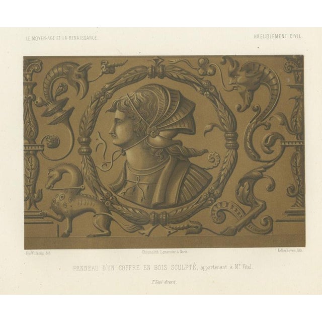 Beige Ferdinand Séré, Carved Chest Panel with Helmeted Bust, 1851, Chromolithograph For Sale - Image 8 of 8