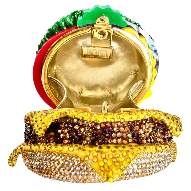 Gold 21c Judith Leiber Cheese hamBurger Crystal Gold Minaudiere Evening Clutch Shoulder Bag For Sale - Image 8 of 16