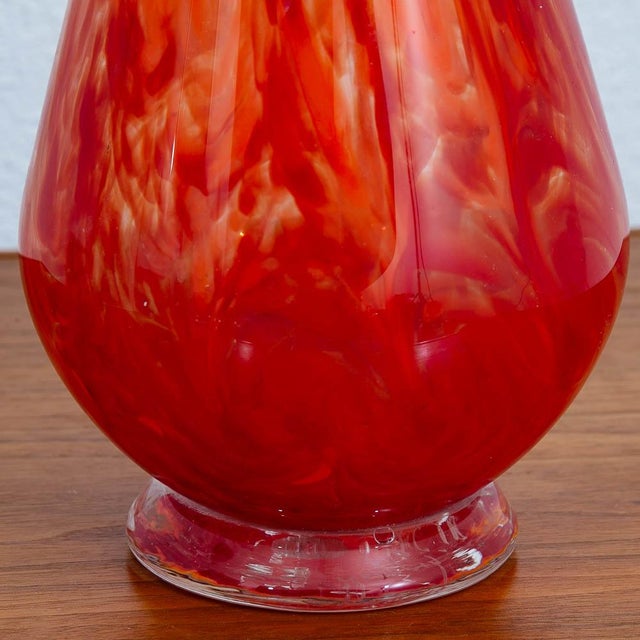 Mid 20th Century Modern Kenneth Marin Handblown Art Glass Vase Orange Amber Tall Round For Sale - Image 9 of 12