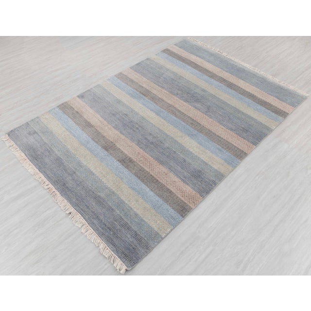4' x 6' Savannah Hand Knotted Modern Light Blue,Gray Wool & Silk Rug For Sale - Image 9 of 18