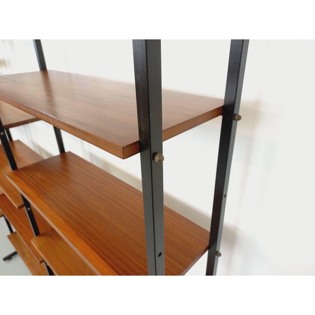 Vintage Italian Triple Modular Bookcase in Teak and Metal, 1960s For Sale - Image 11 of 18