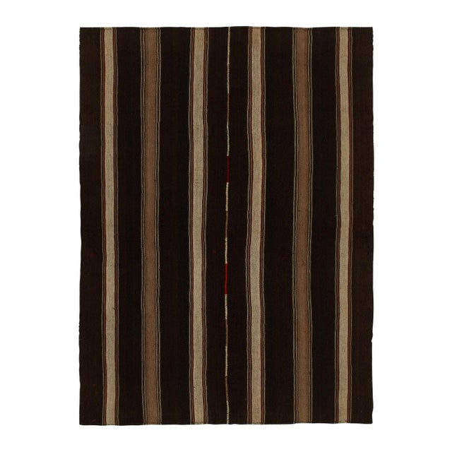 Beige Vintage Turkish Kilim Rug in All Beige-Brown Stripe Patterns With Red Accents For Sale - Image 8 of 8
