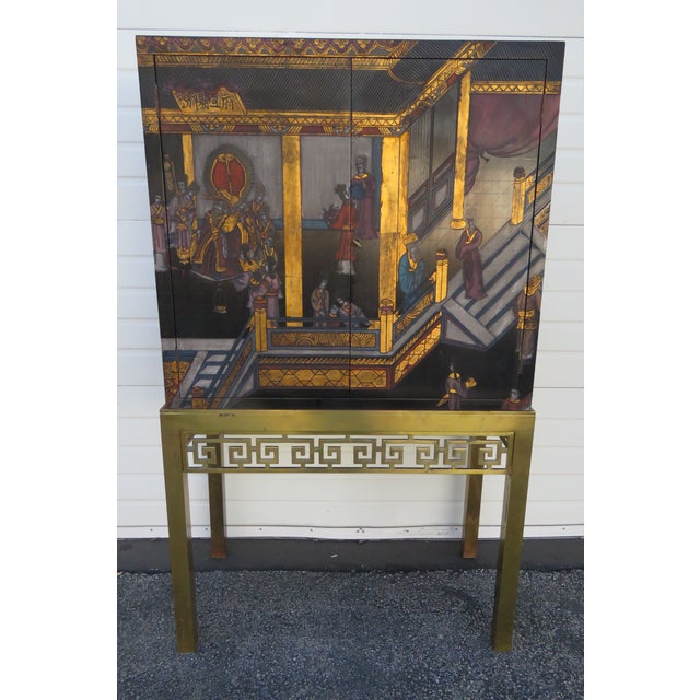 Late 20th Century Maitland Smith Hand Painted Chinoiserie Cabinet Cupboard on Brass Stand 5442 For Sale - Image 17 of 18