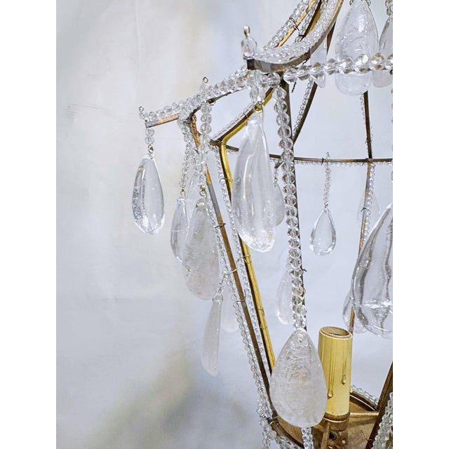 1960s Vintage French Brass Chandelier With Hand Cut Rock Crystals For Sale - Image 5 of 10