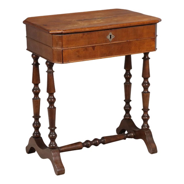 Antique Walnut Worktable with Drawer, Italy, 19th Century For Sale