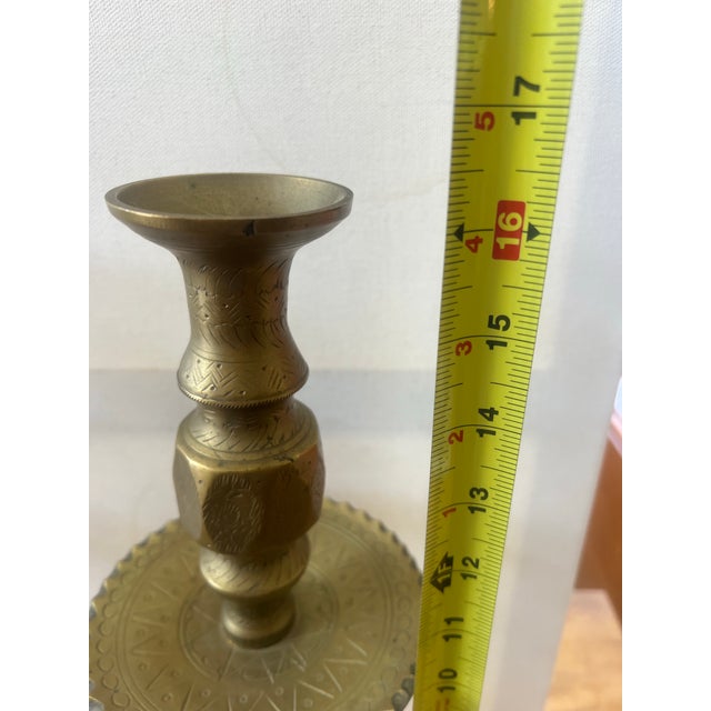 Brass 1920s Pair of Moroccan Large Solid Brass Candlesticks For Sale - Image 8 of 9
