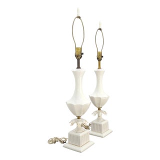 Pair of Off White Ceramic c1960s Lotus & Vase Style Table Lamps For Sale