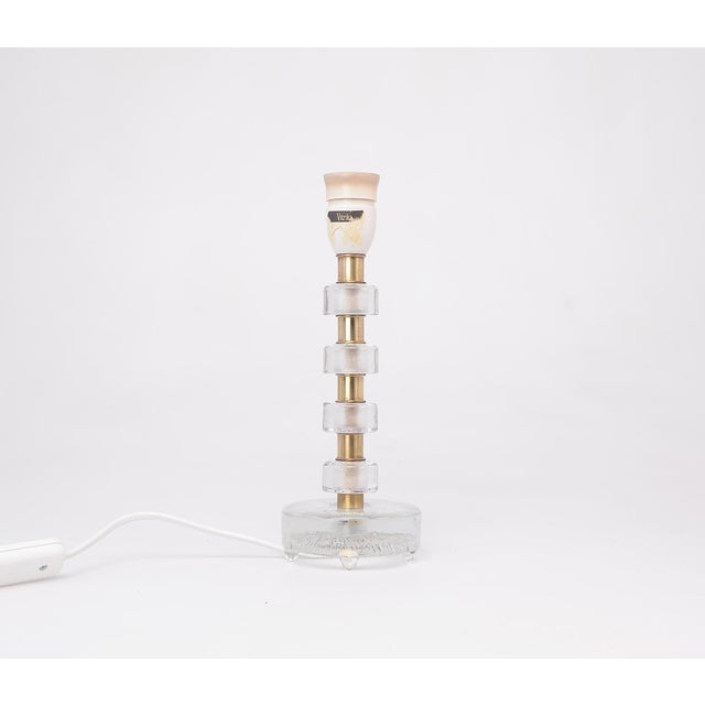 Crystal and Brass Table Lamp by Orrefors for Vitrika, 1960s For Sale - Image 4 of 12