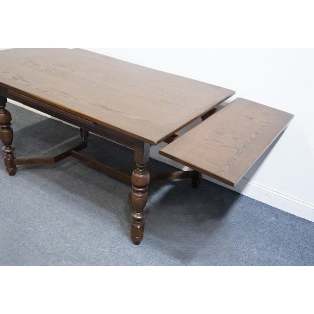 Vintage Antique Solid Oak Rustic Gothic Jacobean Tudor Style 86" Refectory Dining Table For Sale In Kansas City - Image 6 of 12