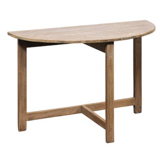 Swedish Demi-Lune Console Table With Clean Lines & Stretcher For Sale