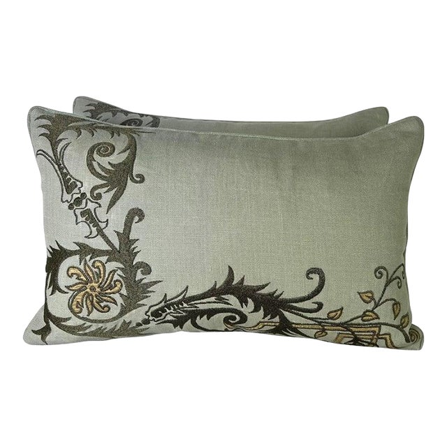 Pair of Gold Embroidered Pillows For Sale