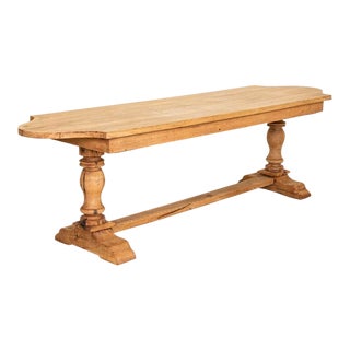 Large Antique Oak Trestle Base Dining Table For Sale