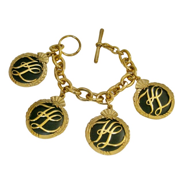 アクセサリー KARL LAGERFELD coin charm gold bracelet Vtg French KARL LAGERFELD Iconic Logo Medallion Enamel Charm
