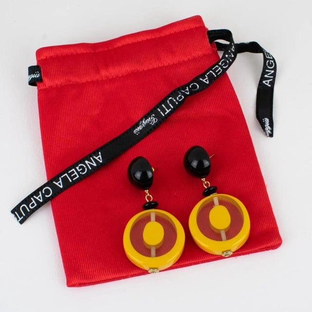 Angela Caputi Angela Caputi Marigold Resin Dangle Pierced Earrings For Sale - Image 4 of 7
