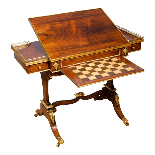 Fine Regency Rosewood and Bronze Mounted Writing / Games Table For Sale