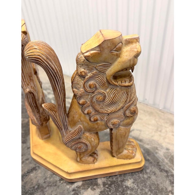 Mid 20th Century Vintage Hand Carved Architectural Chinese Guardian Lions “Foo Dogs” Console Table Circa 1970s For Sale - Image 5 of 9