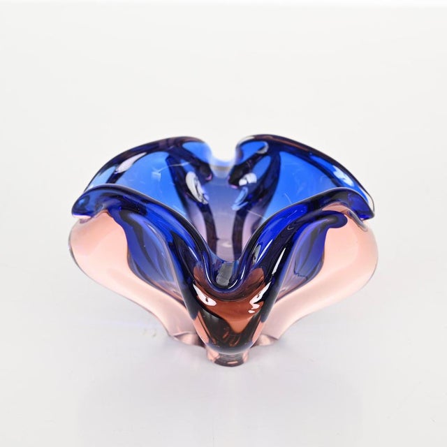 Pink and Blue Sommerso Murano Glass Bowl form Fratelli Toso, Italy, 1960s For Sale - Image 10 of 18