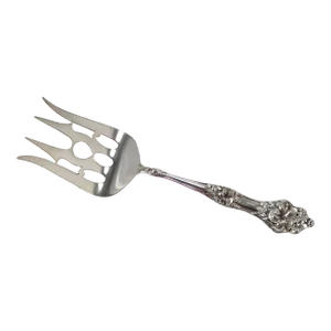 Antique American Sterling Silver Art Nouveau Hibiscus Flower Lunch Meat Serving Fork