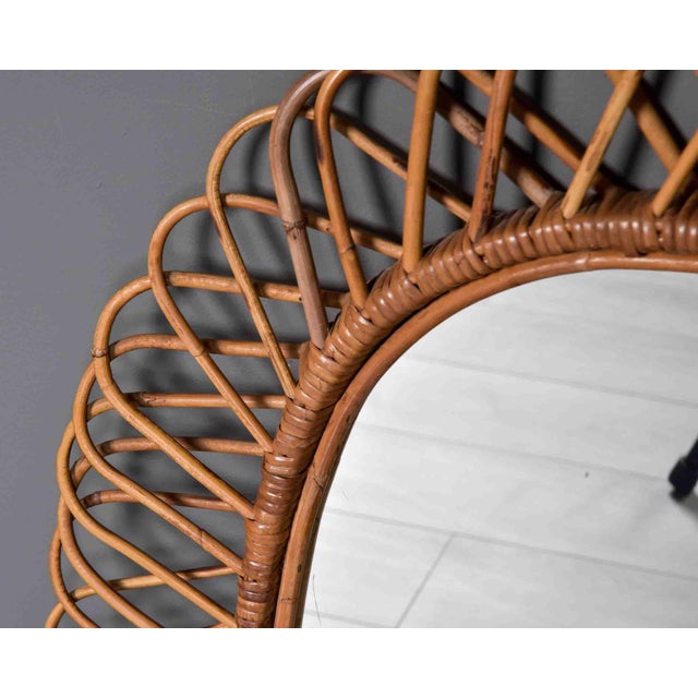 Vintage Italian Oval Mirror With Rattan Frame, Circa 1960s For Sale - Image 10 of 12