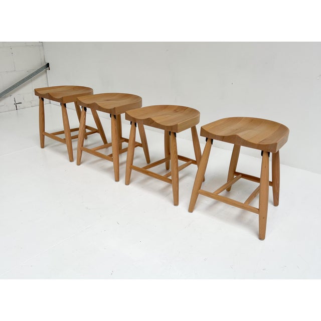Mid-Century Modern Vintage Wooden Stools, 2000, Set of 4 For Sale - Image 3 of 12