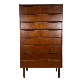 Mid-Century Danish Eight-Drawer Tallboy in Teak For Sale