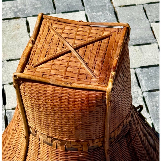 Asian Hand Woven Bamboo, Wicker Decorative Basket For Sale - Image 11 of 12
