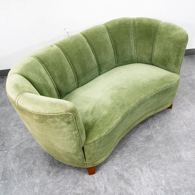 Mid Century Danish Modern Couch Sofa Mohair Light Green Loveseat Settee 2 Seat For Sale - Image 4 of 12