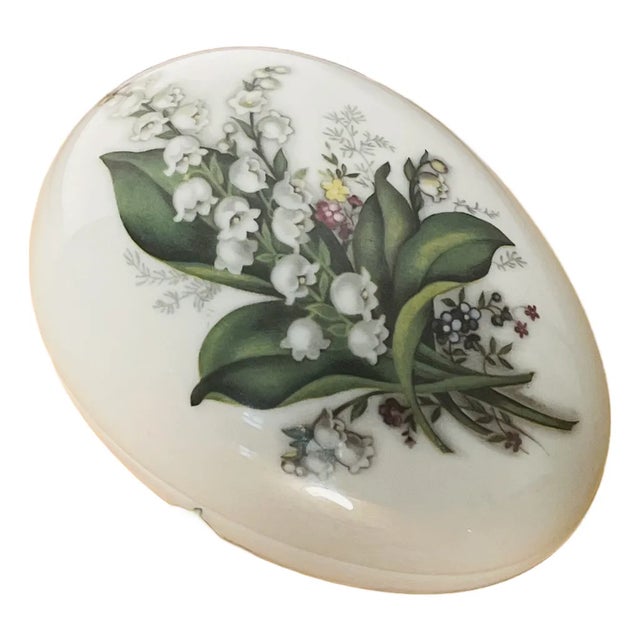 1950s Limoges France Porcelain Egg Box With Lilly of the Valley For Sale