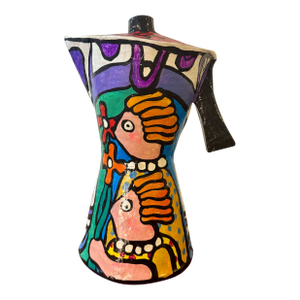 Vintage Folk Art Hand Painted Paper Mache Espresso Pot Sculpture