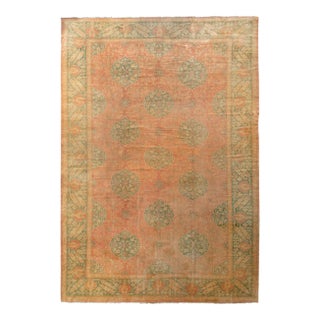 Hand-Knotted Antique Oushak Rug in Red and Green Floral Pattern For Sale