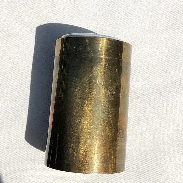 Round Ceramic and Brass Container With Removable Blue and White Crane Top For Sale In Oklahoma City - Image 6 of 7