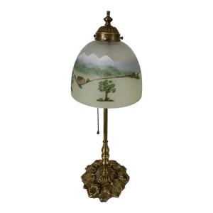 Early 20th Century Table Lamp With Hand Painted Shade