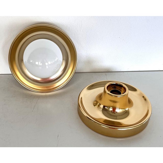 Metal Italian Golden Flush Mount Lights, 1970s, Set of 2 For Sale - Image 7 of 16