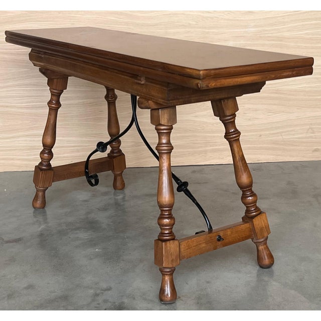 Spanish 20th Century Spanish Console Fold Out Table with Iron Stretcher For Sale - Image 3 of 18