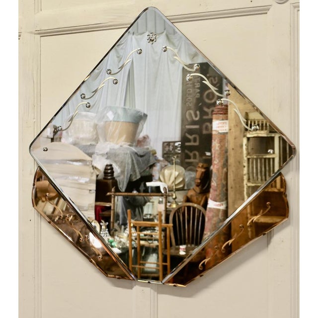 Large French Art Deco Diamond Wall Mirror, 1920s For Sale - Image 6 of 9