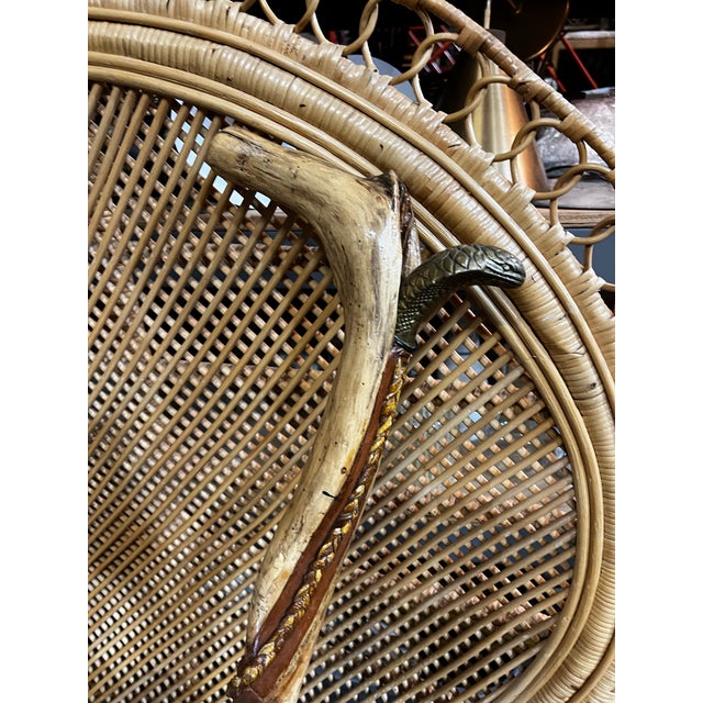 Wooden Carved Vintage Cane With Brass Snake and Braided Accents For Sale - Image 4 of 8