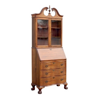 Late 20th Century Vintage Chippendale Style Secretary Slant Front Desk For Sale