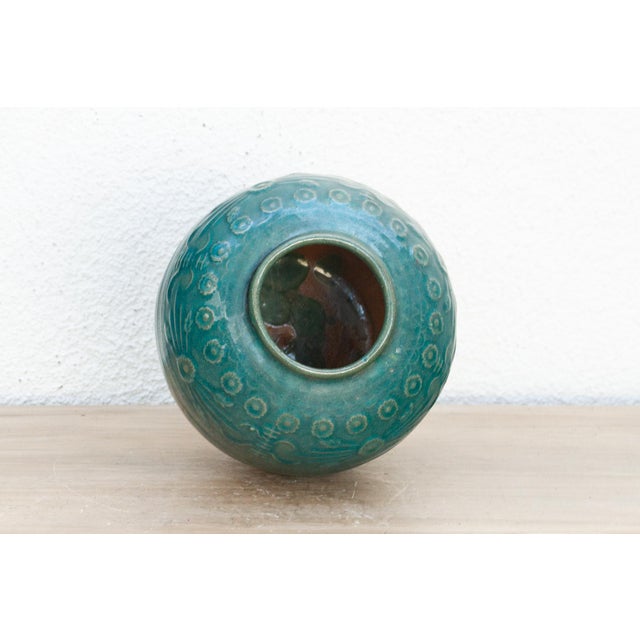 Ceramic Deep Emerald Glazed Ceramic Vase For Sale - Image 7 of 8