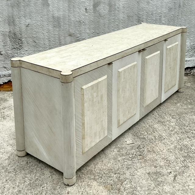 Vintage Coastal Pencil Reed Credenza With Tessellated Stone Detail ...