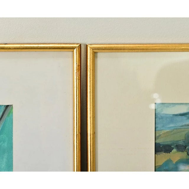 Paint French Pair of Vintage Watercolor Paintings in Gilt Frames For Sale - Image 7 of 8
