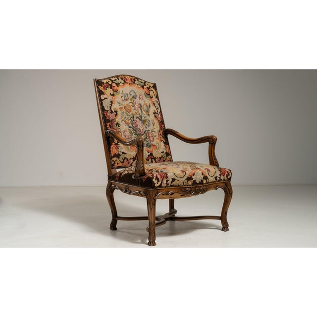 Wood 19th Century France Louis XV Brown Wood Armchair For Sale - Image 7 of 10