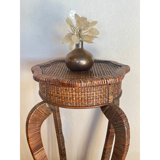 Antique Victorian Rattan Curved Leg Plant Stand With Shelf For Sale - Image 12 of 12