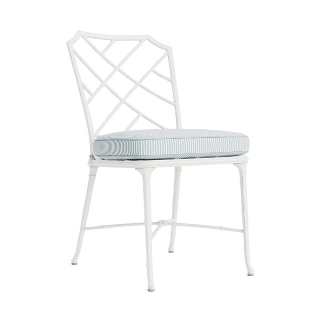 Brown Jordan Calcutta Side Chair in Chalk with Artic Stripe Cushions For Sale