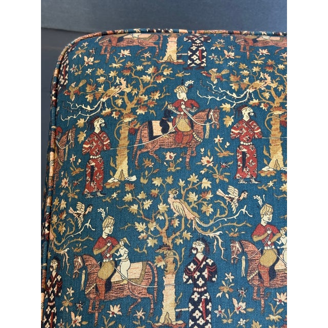 Textile Vintage Upholstered Waverly Fabric "Persia" Ottoman With Turned Wooden Legs For Sale - Image 7 of 12