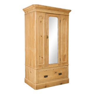 Victorian Pine Hall Cupboard or Wardrobe with Mirror, 1900s For Sale