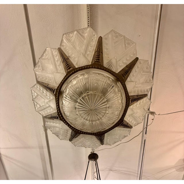 Glass French Art Deco Chandelier by G Leleu For Sale - Image 7 of 13